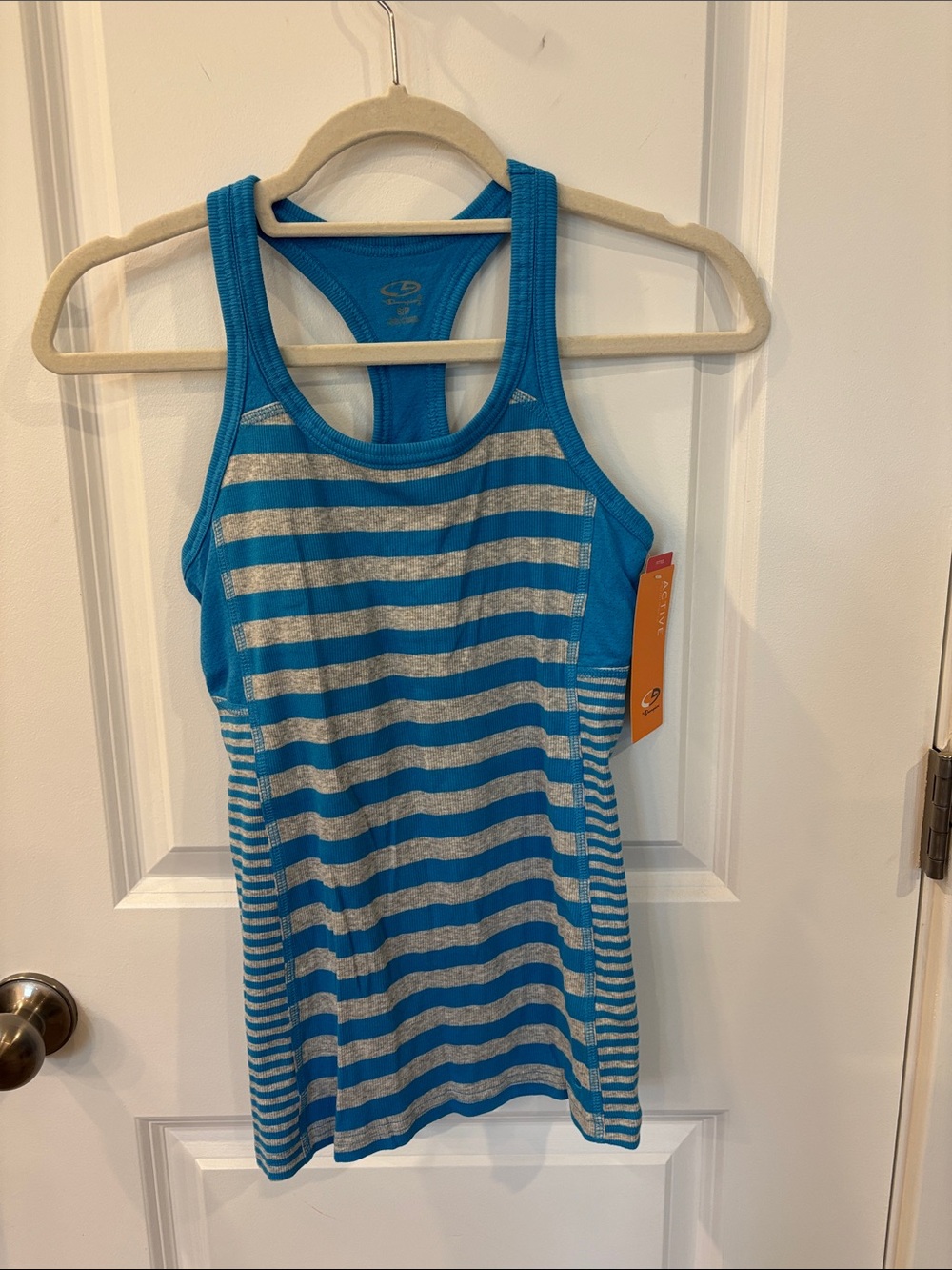 NWT C9 by Champion Women's Blue & Gray Striped Racerback Tank Top